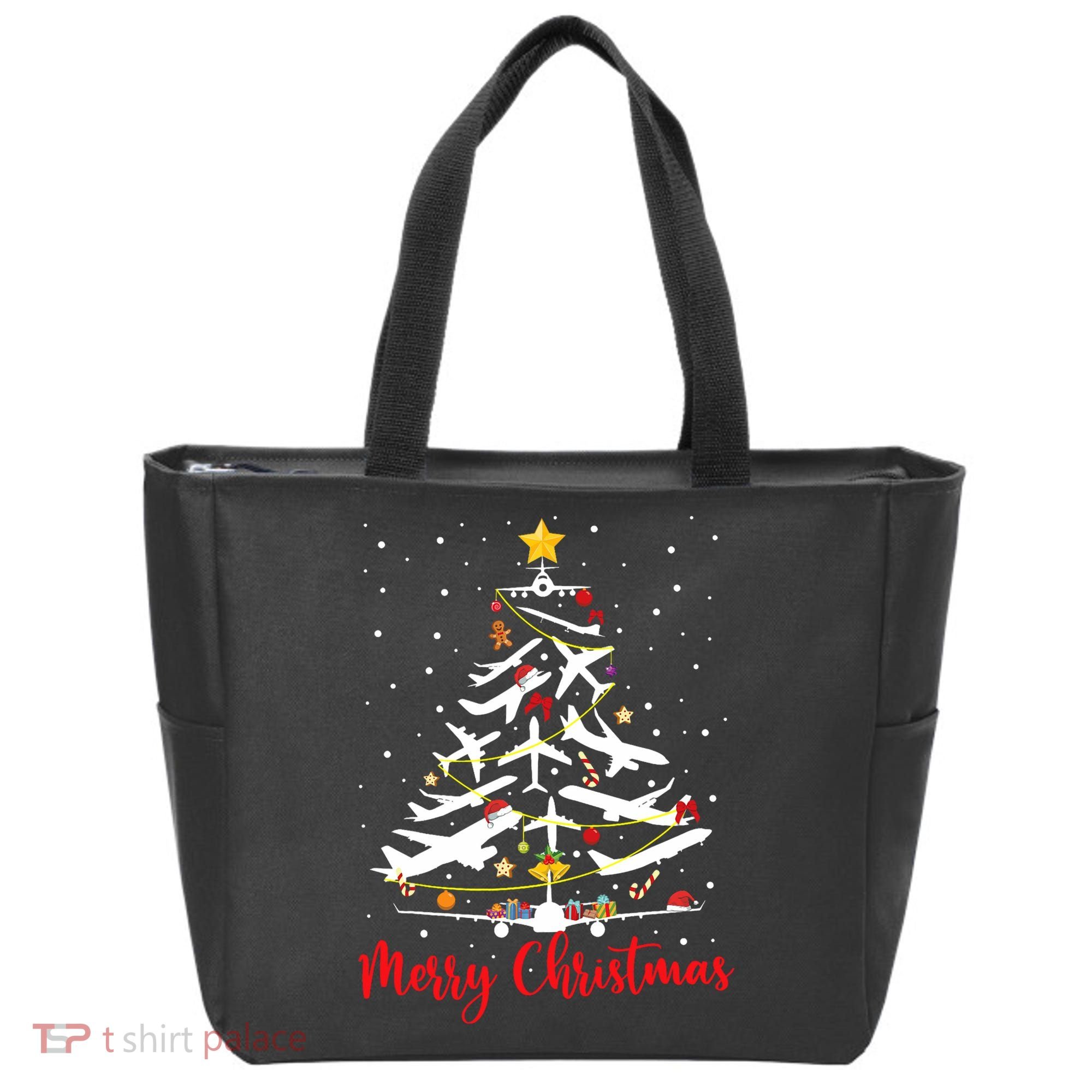 Airplane Christmas Tree Merry Christmas Most Likely Pilot Tote Bag