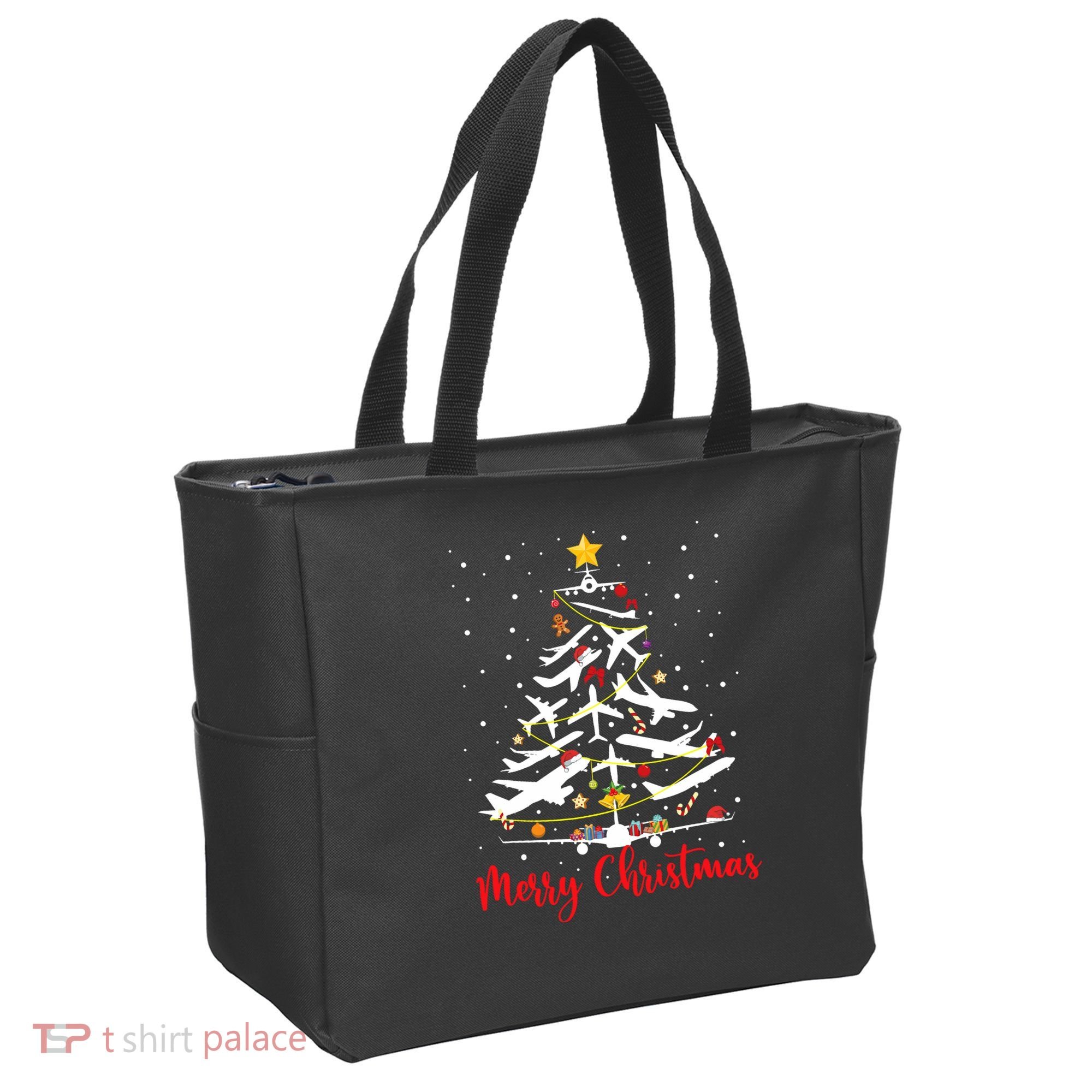 Airplane Christmas Tree Merry Christmas Most Likely Pilot Tote Bag