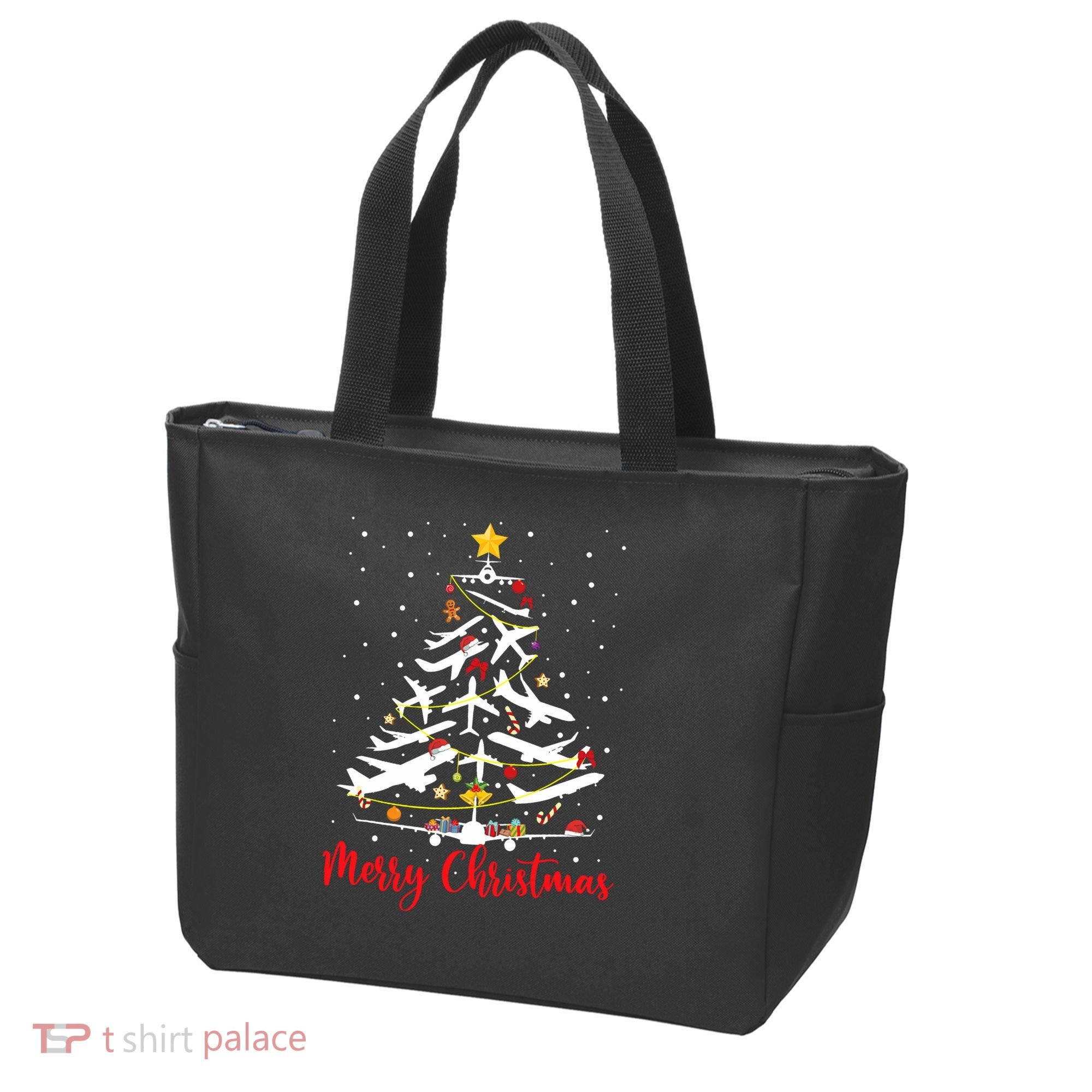 Airplane Christmas Tree Merry Christmas Most Likely Pilot Tote Bag