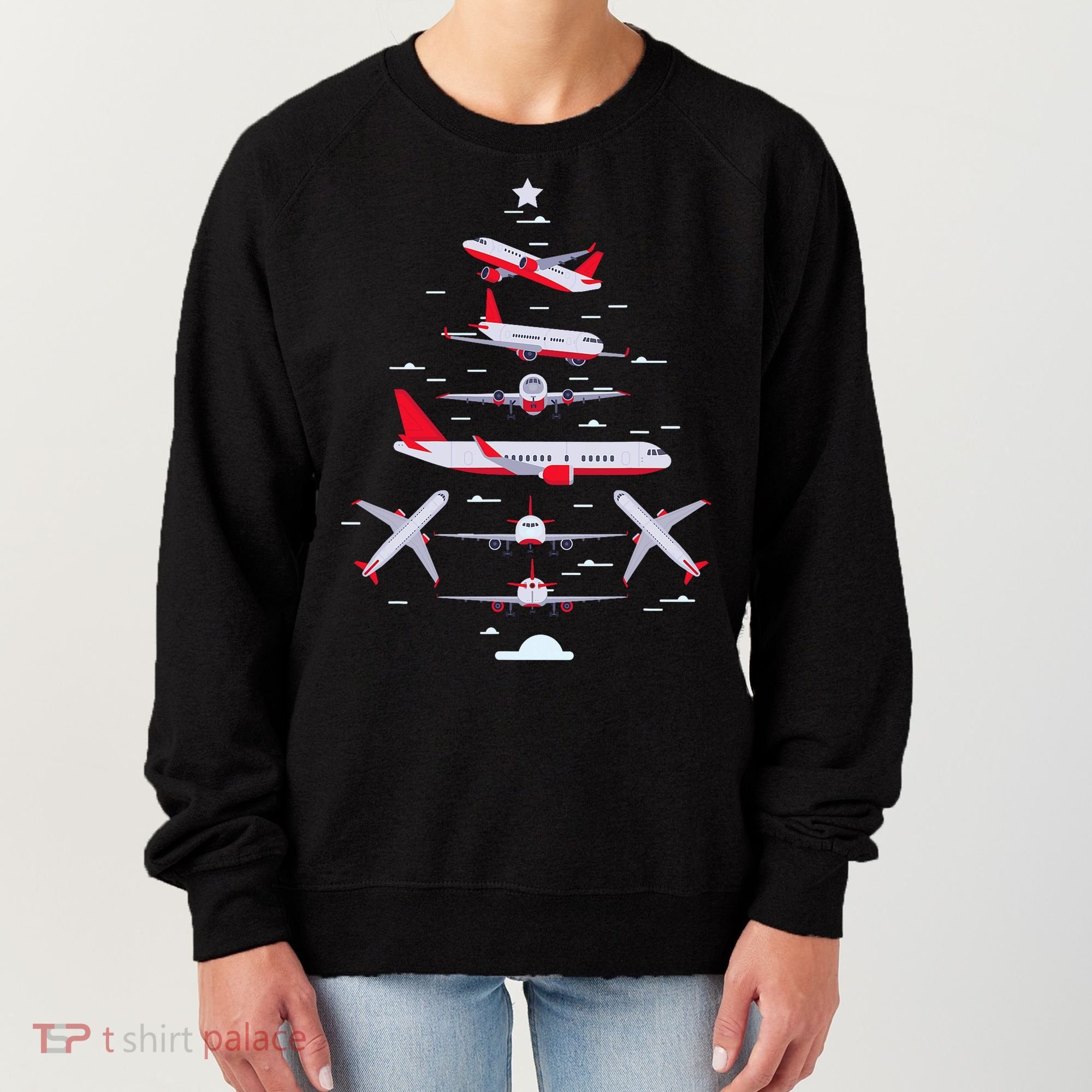 Airplane Christmas Tree Pilot Merry Christmas Xmas Tree Women's Sweatshirt