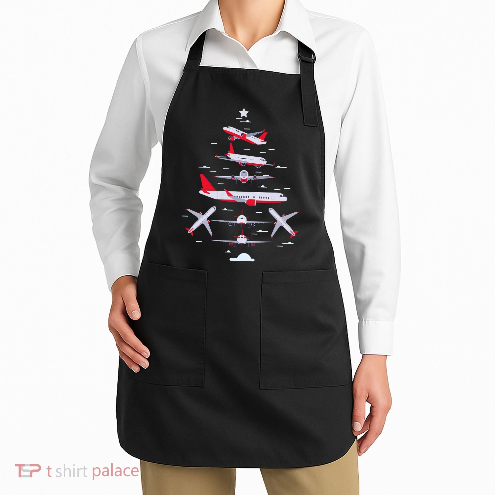 Airplane Christmas Tree Pilot Merry Christmas Xmas Tree Apron