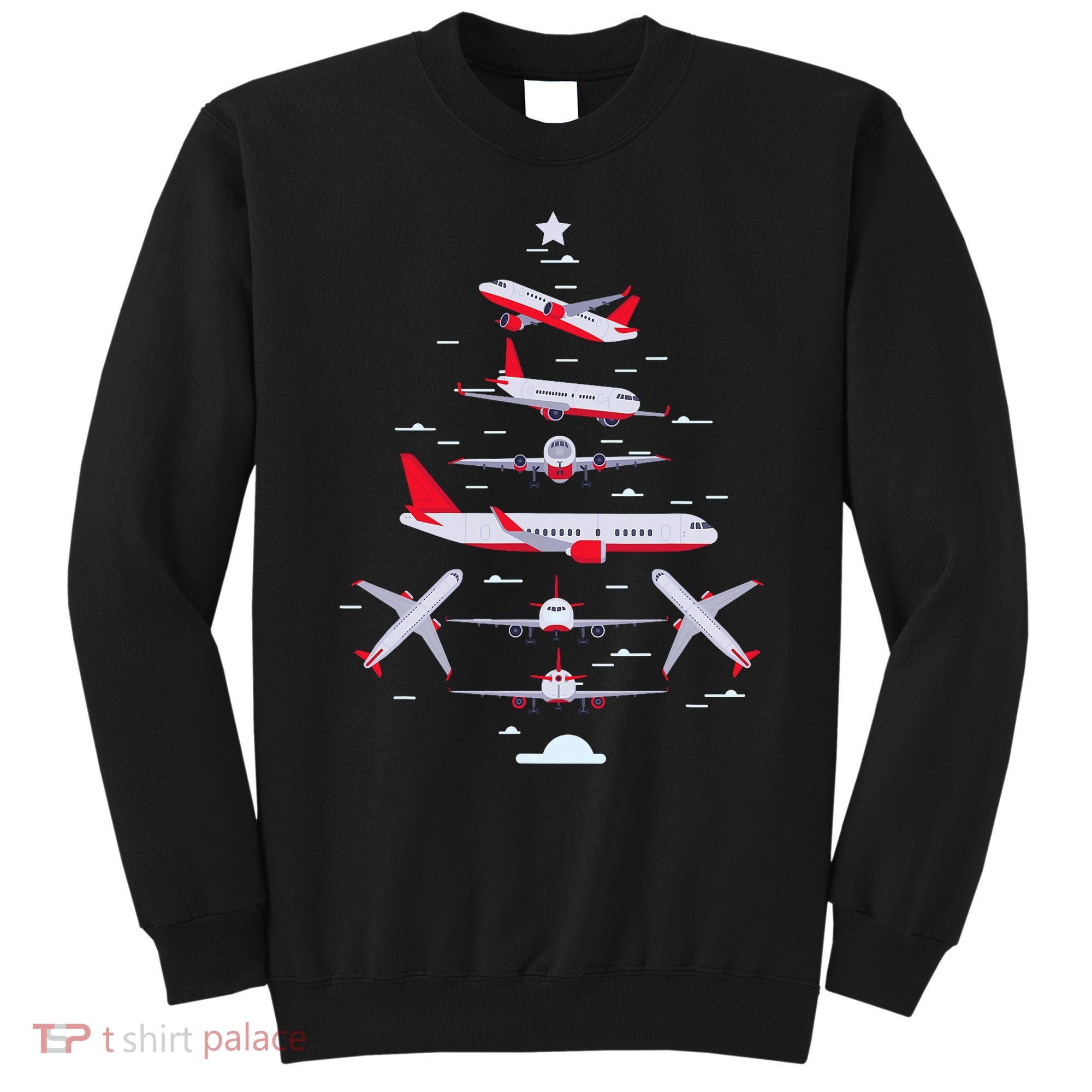Airplane Christmas Tree Pilot Merry Christmas Xmas Tree Sweatshirt