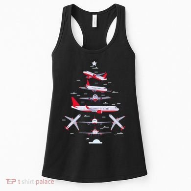 Airplane Christmas Tree Pilot Merry Christmas Xmas Tree Women's Tank Top