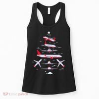 Airplane Christmas Tree Pilot Merry Christmas Xmas Tree Women's Tank Top thumb 0