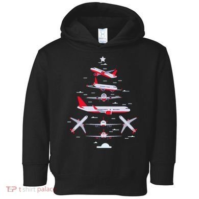 Airplane Christmas Tree Pilot Merry Christmas Xmas Tree Toddler Hoodie