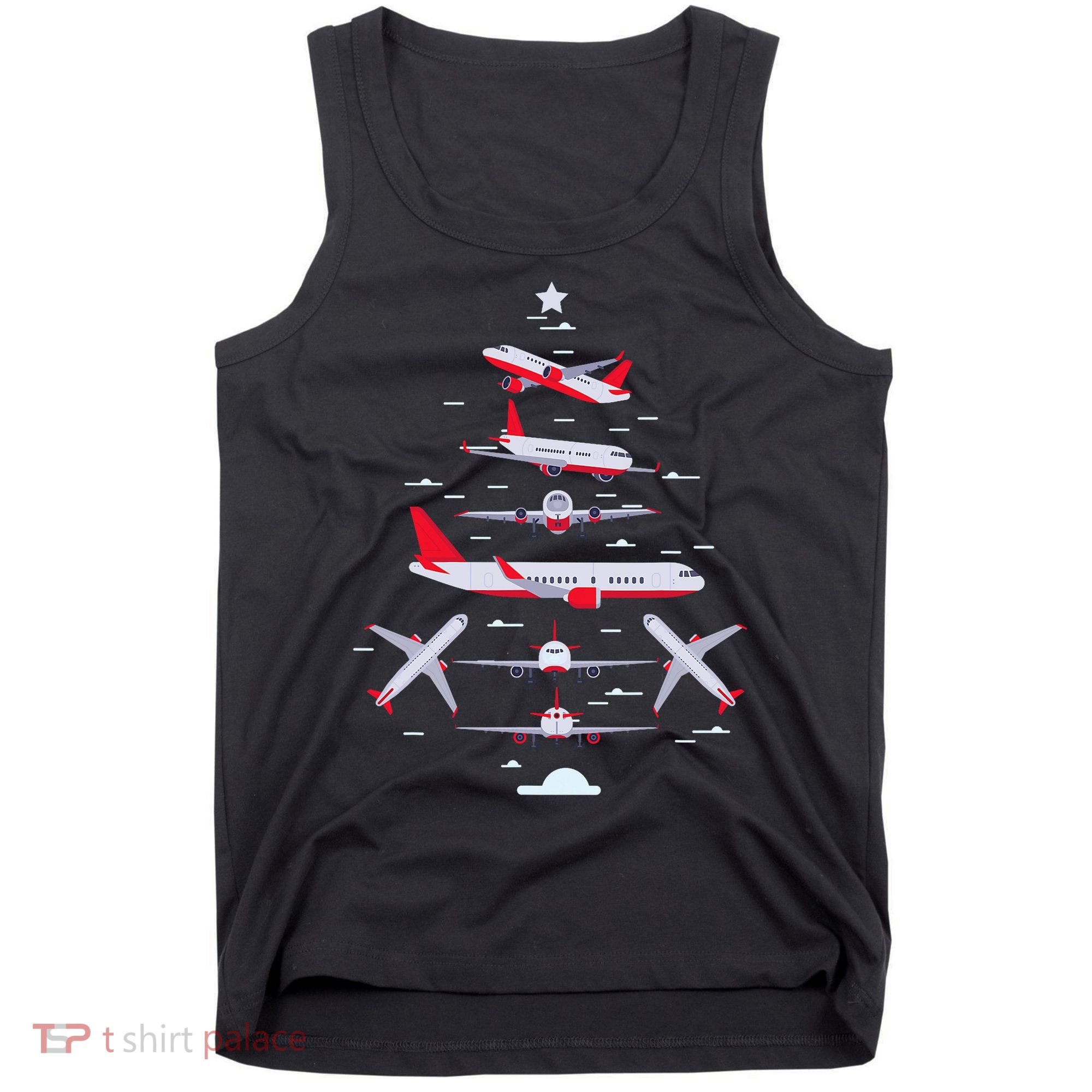 Airplane Christmas Tree Pilot Merry Christmas Xmas Tree Tank Top