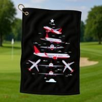 Airplane Christmas Tree Pilot Merry Christmas Xmas Tree Golf Towel thumb 1