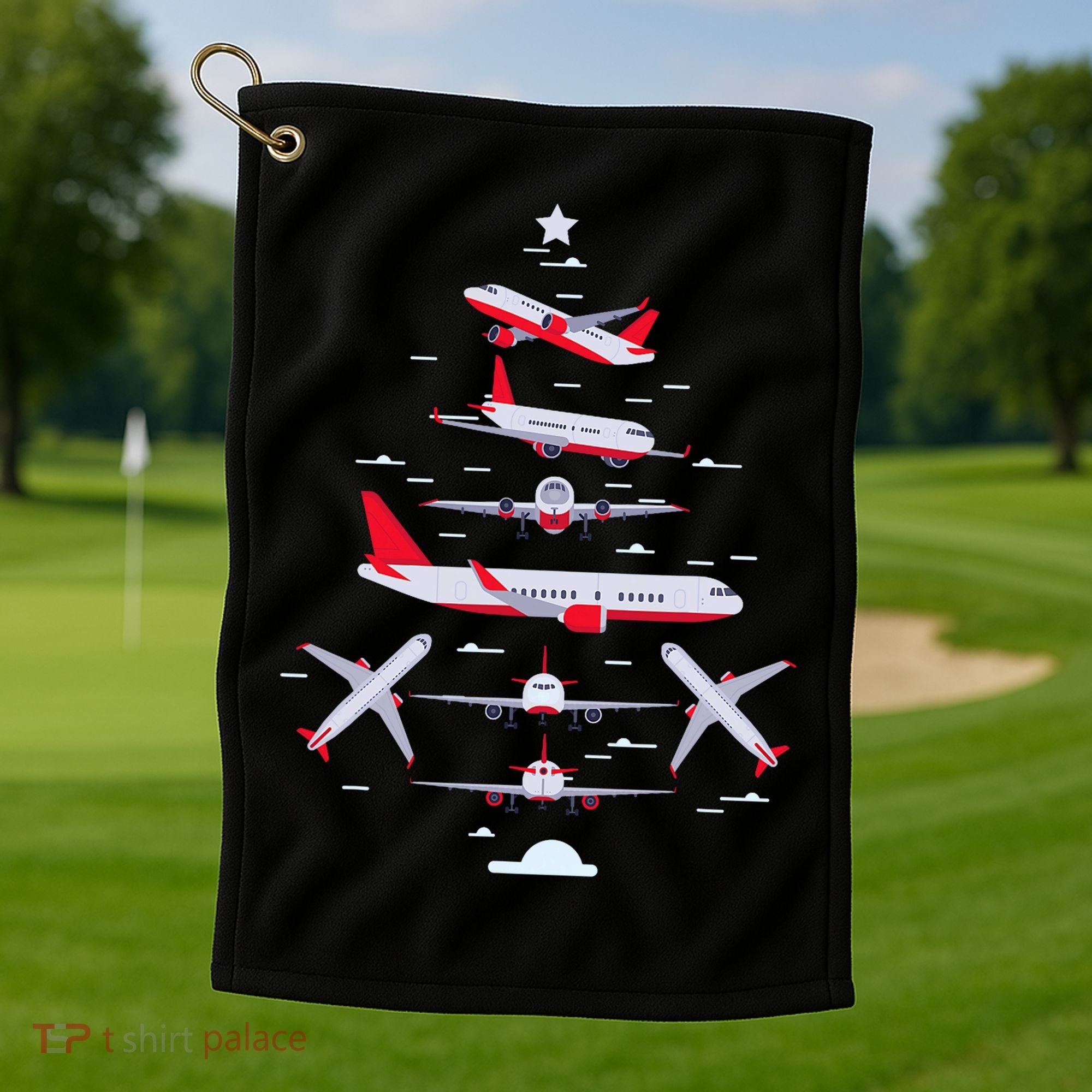 Airplane Christmas Tree Pilot Merry Christmas Xmas Tree Golf Towel