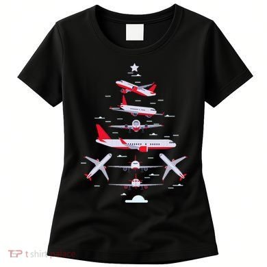Airplane Christmas Tree Pilot Merry Christmas Xmas Tree Women's T-Shirt