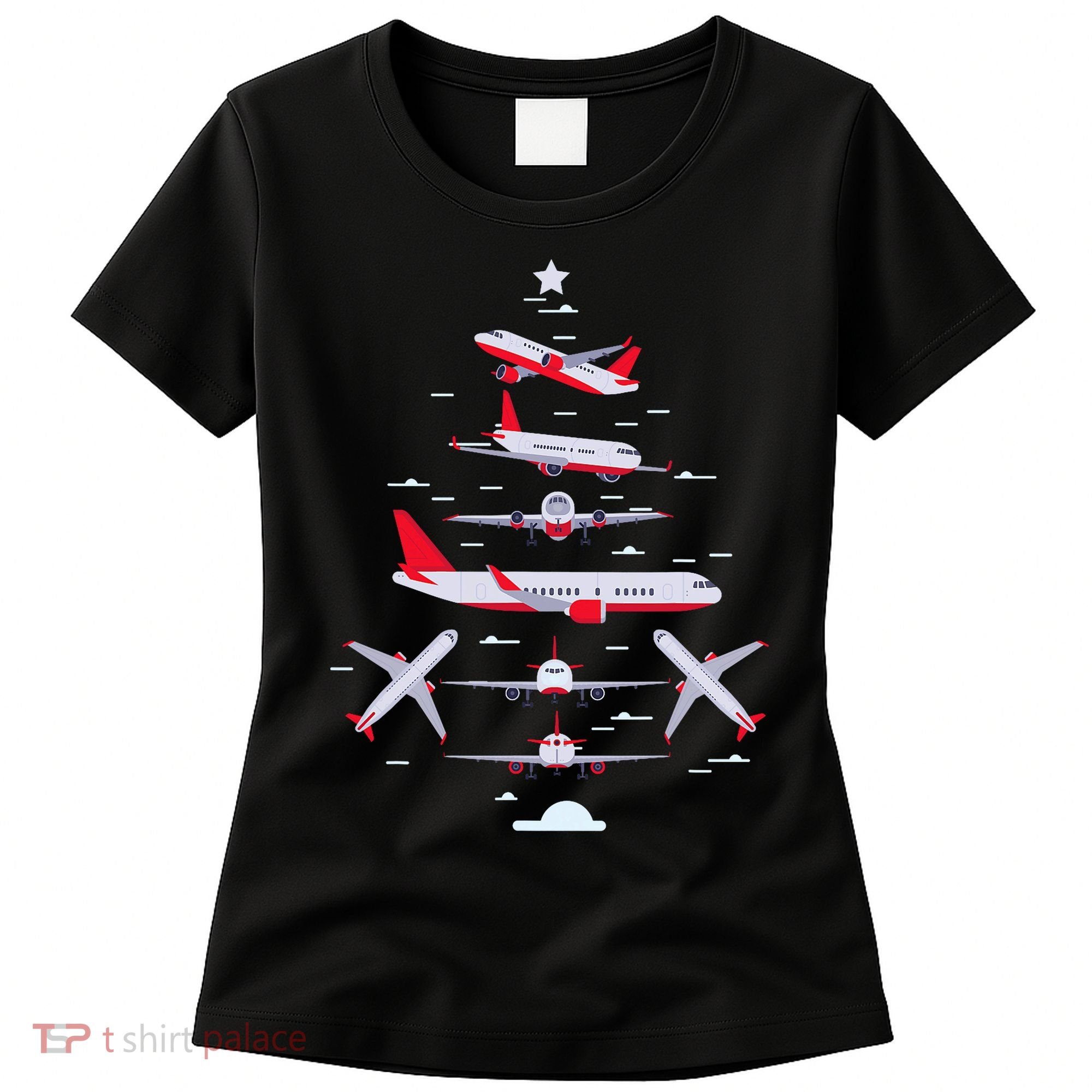 Airplane Christmas Tree Pilot Merry Christmas Xmas Tree Women's T-Shirt