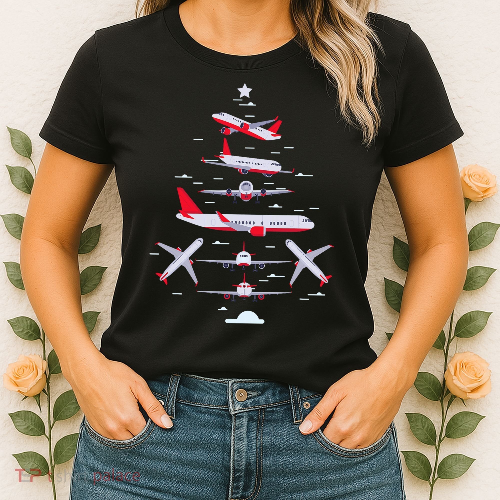 Airplane Christmas Tree Pilot Merry Christmas Xmas Tree Women's T-Shirt