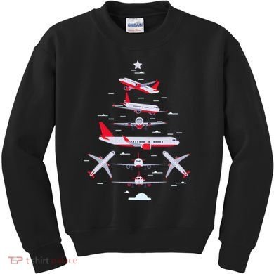 Airplane Christmas Tree Pilot Merry Christmas Xmas Tree Kids Sweatshirt