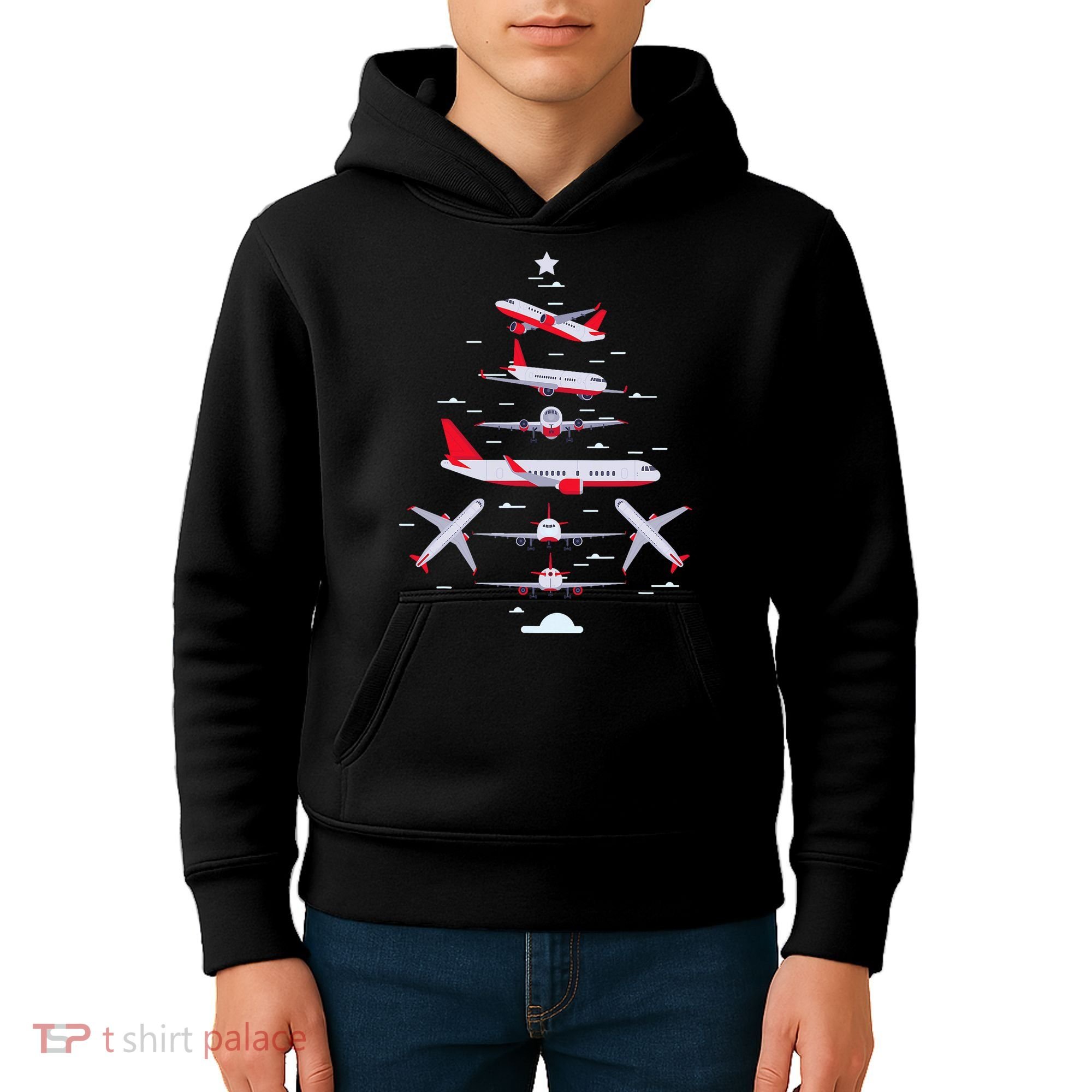 Airplane Christmas Tree Pilot Merry Christmas Xmas Tree Kids Hoodie