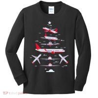 Airplane Christmas Tree Pilot Merry Christmas Xmas Tree Kids Long Sleeve Shirt thumb 0