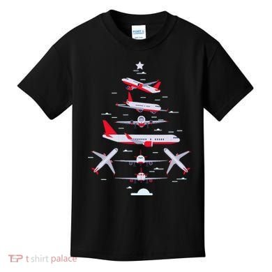 Airplane Christmas Tree Pilot Merry Christmas Xmas Tree Kids T-Shirt