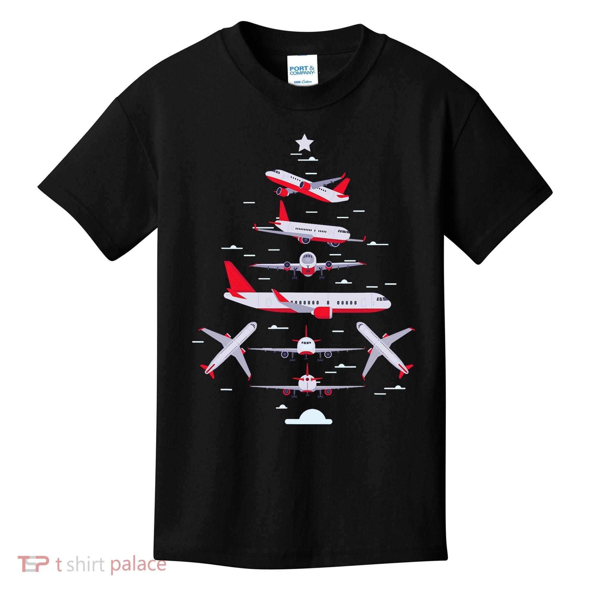 Airplane Christmas Tree Pilot Merry Christmas Xmas Tree Kids T-Shirt