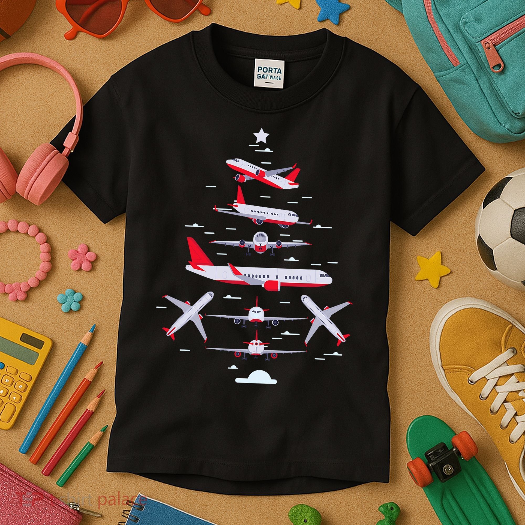 Airplane Christmas Tree Pilot Merry Christmas Xmas Tree Kids T-Shirt