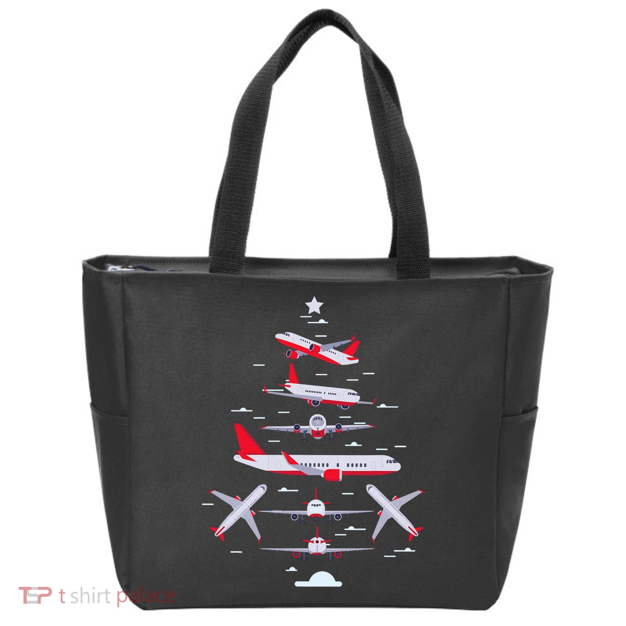 Airplane Christmas Tree Pilot Merry Christmas Xmas Tree Tote Bag