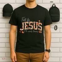 Autumn Christian Thanksgiving Fall For Jesus He Never Leaves T-Shirt thumb 6