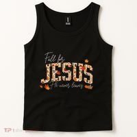Autumn Christian Thanksgiving Fall For Jesus He Never Leaves Tank Top thumb 2