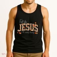 Autumn Christian Thanksgiving Fall For Jesus He Never Leaves Tank Top thumb 3