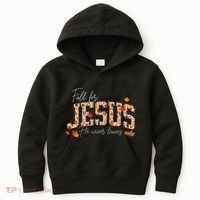 Autumn Christian Thanksgiving Fall For Jesus He Never Leaves Kids Hoodie thumb 0