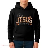 Autumn Christian Thanksgiving Fall For Jesus He Never Leaves Kids Hoodie thumb 4