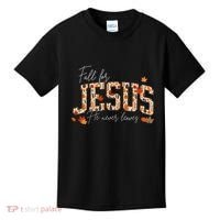 Autumn Christian Thanksgiving Fall For Jesus He Never Leaves Kids T-Shirt thumb 0