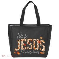 Autumn Christian Thanksgiving Fall For Jesus He Never Leaves Tote Bag thumb 0