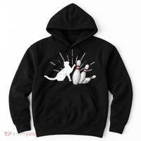 Alley Cat Tipping Pins Funny Bowling Hoodie thumb 0