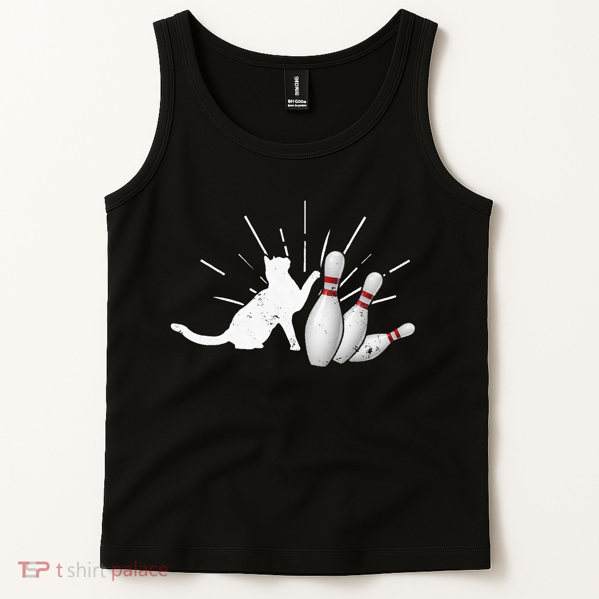 Alley Cat Tipping Pins Funny Bowling Tank Top