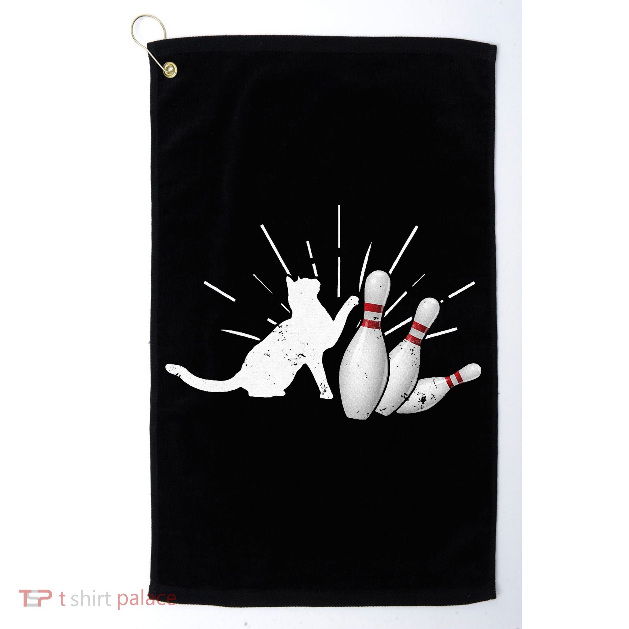 Alley Cat Tipping Pins Funny Bowling Golf Towel