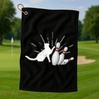Alley Cat Tipping Pins Funny Bowling Golf Towel thumb 1
