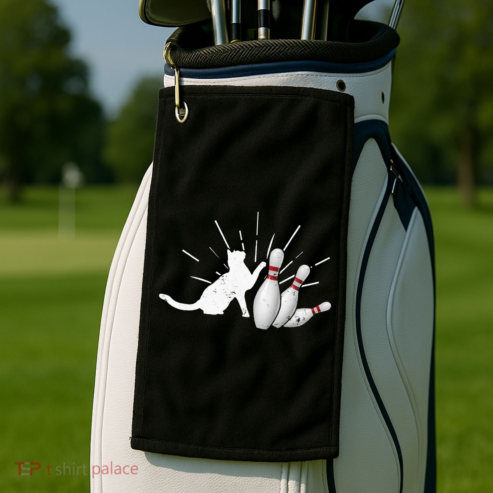 Alley Cat Tipping Pins Funny Bowling Golf Towel