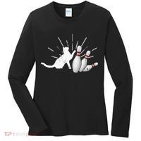 Alley Cat Tipping Pins Funny Bowling Women's Long Sleeve Shirt thumb 0