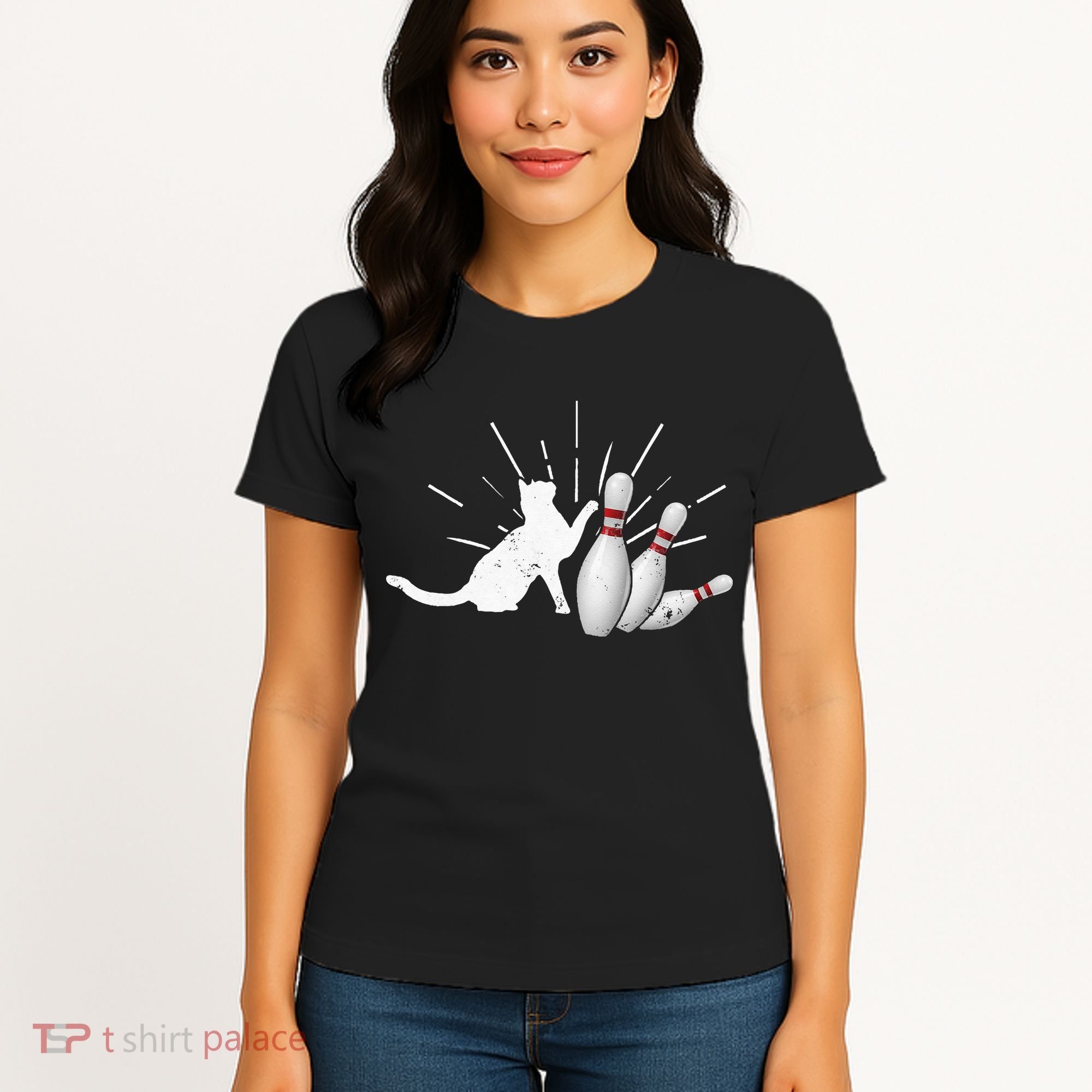 Alley Cat Tipping Pins Funny Bowling Women's T-Shirt
