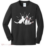 Alley Cat Tipping Pins Funny Bowling Kids Long Sleeve Shirt thumb 0