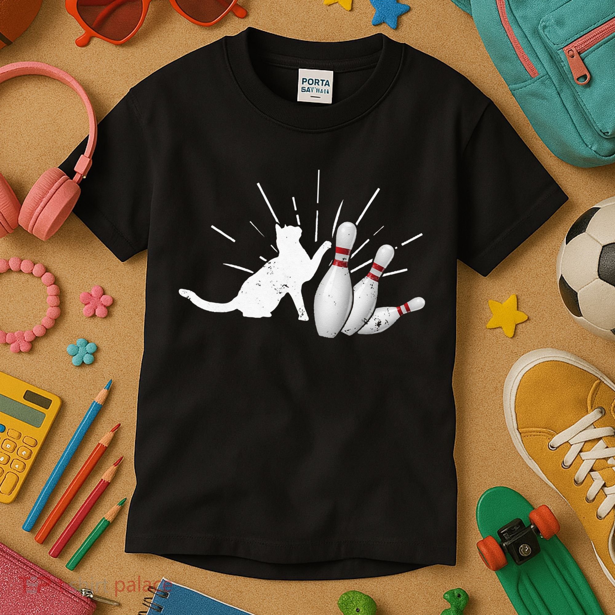 Alley Cat Tipping Pins Funny Bowling Kids T-Shirt