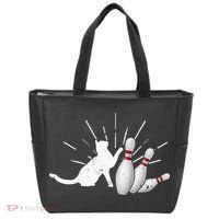 Alley Cat Tipping Pins Funny Bowling Tote Bag thumb 0