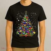 Autism Christmas Tree Lights Xmas Cute Xmas Autism Awareness T-Shirt thumb 3