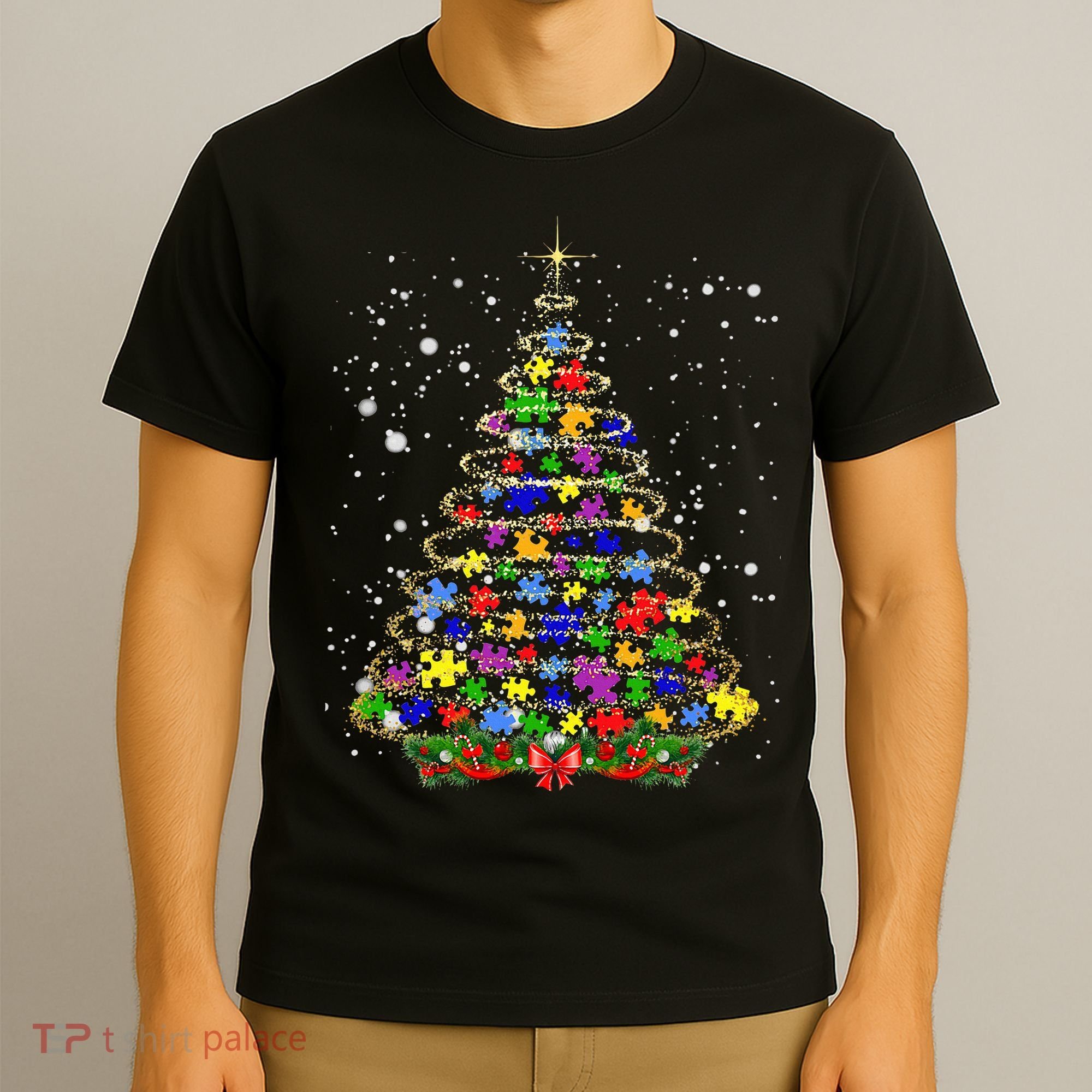Autism Christmas Tree Lights Xmas Cute Xmas Autism Awareness T-Shirt