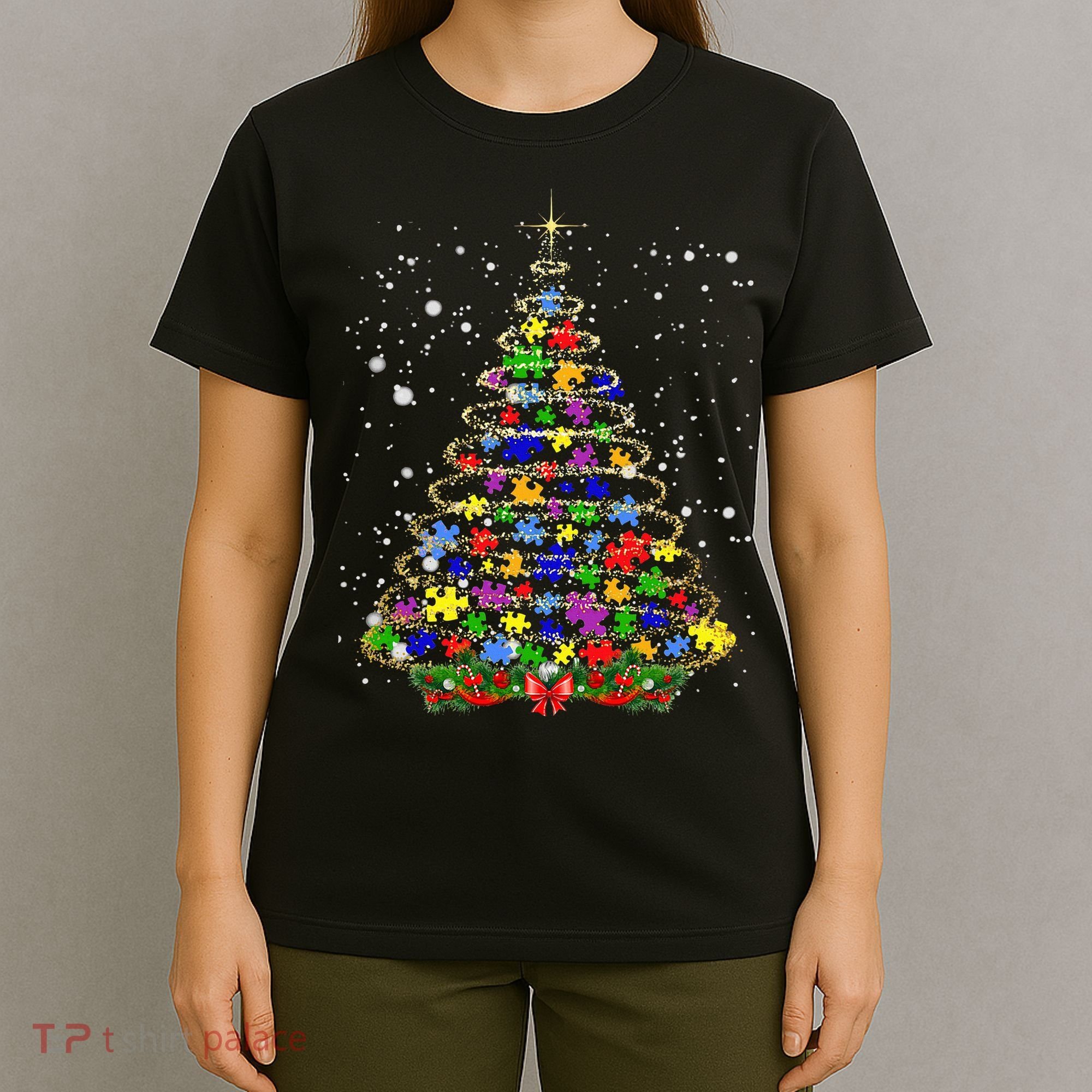Autism Christmas Tree Lights Xmas Cute Xmas Autism Awareness T-Shirt