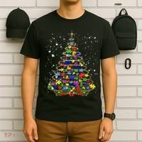 Autism Christmas Tree Lights Xmas Cute Xmas Autism Awareness T-Shirt thumb 6