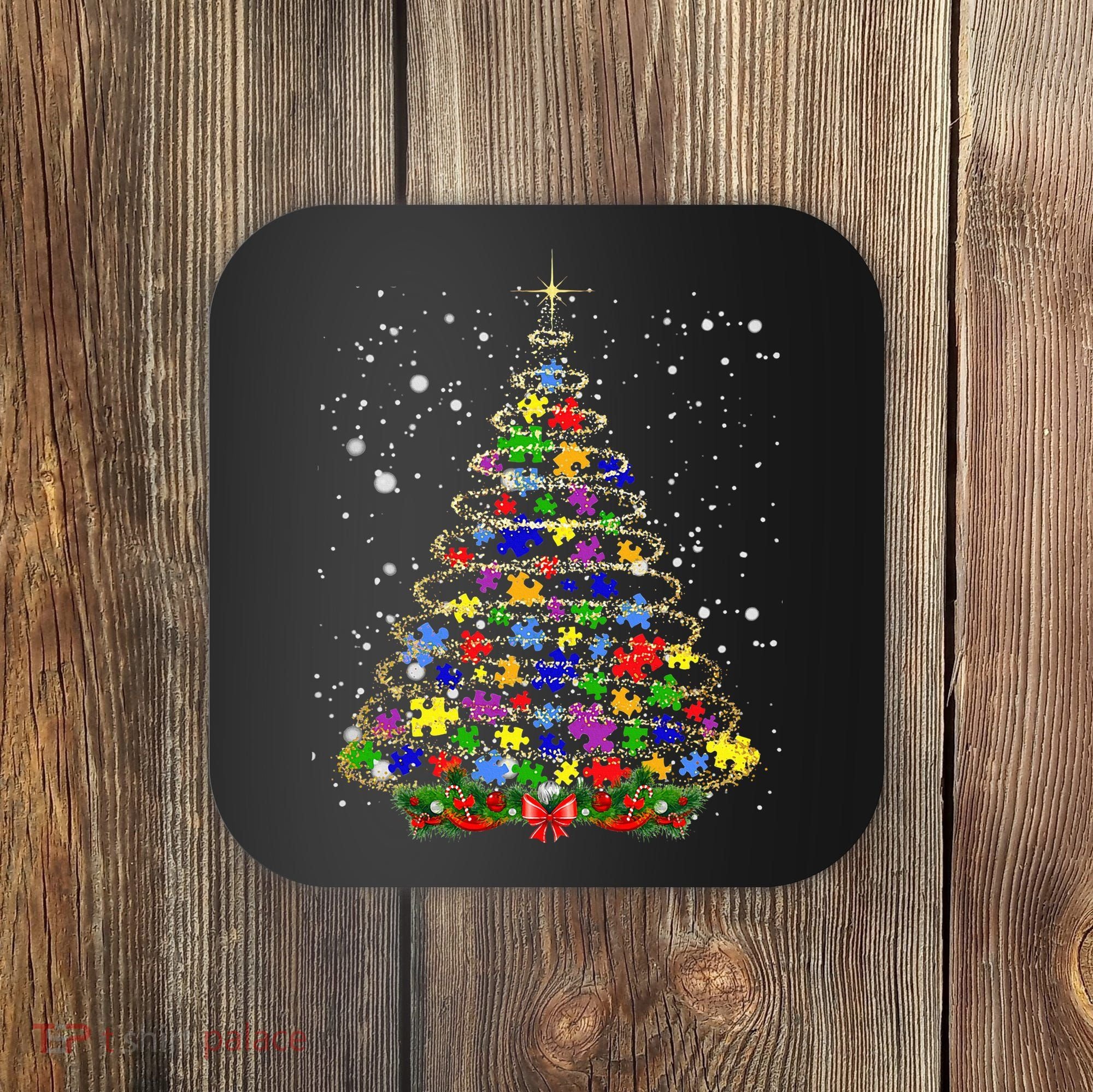 Autism Christmas Tree Lights Xmas Cute Xmas Autism Awareness Coaster