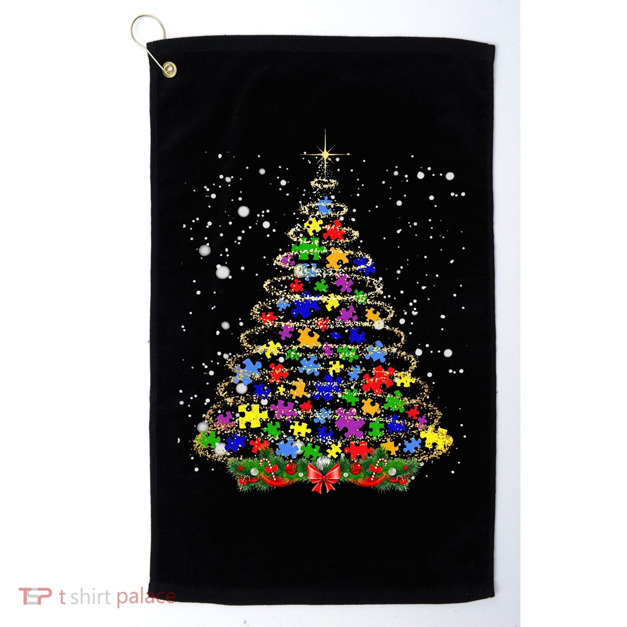 Autism Christmas Tree Lights Xmas Cute Xmas Autism Awareness Golf Towel