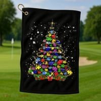 Autism Christmas Tree Lights Xmas Cute Xmas Autism Awareness Golf Towel thumb 1