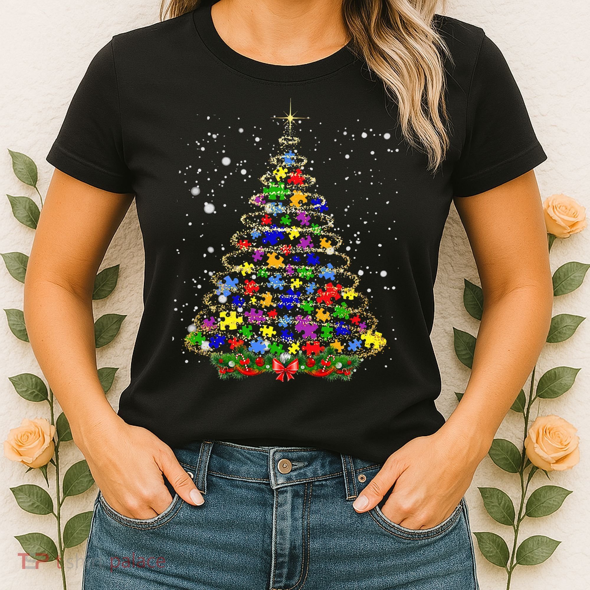 Autism Christmas Tree Lights Xmas Cute Xmas Autism Awareness Women's T-Shirt