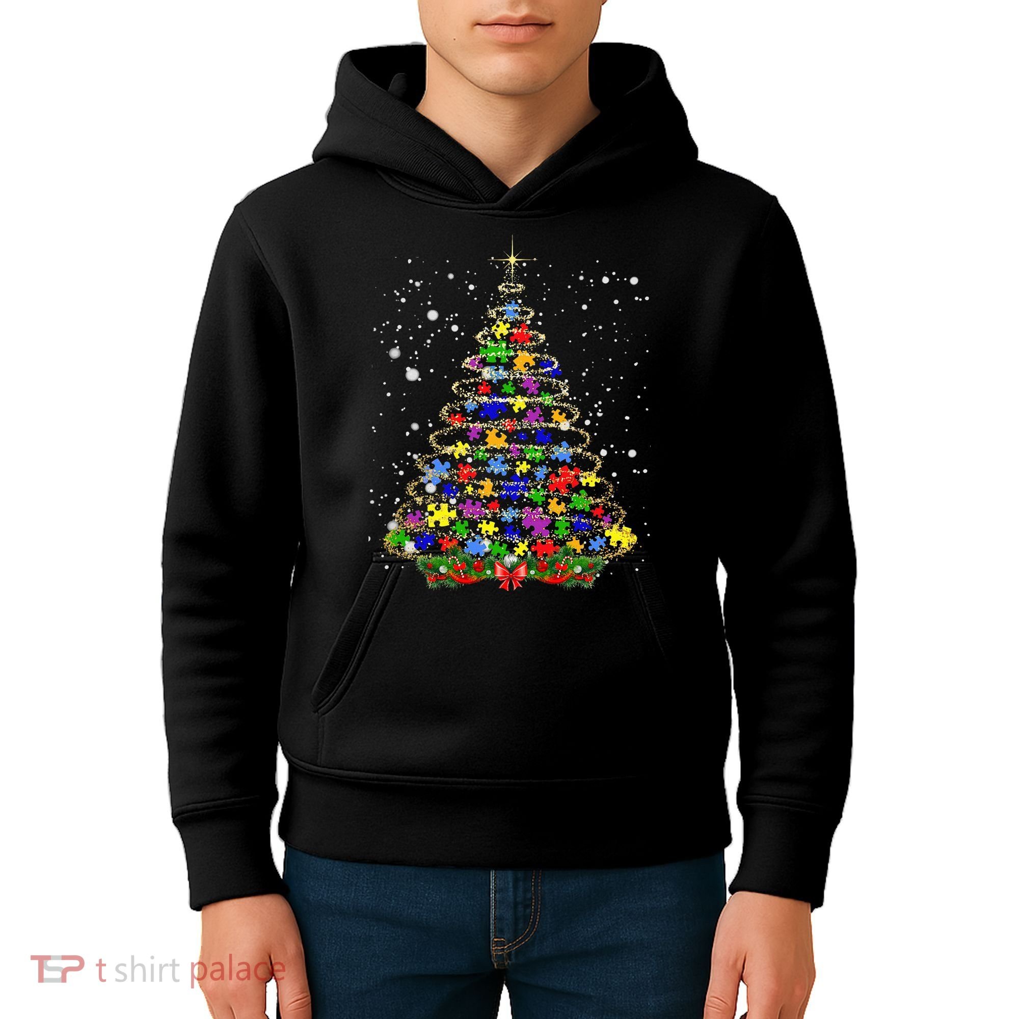 Autism Christmas Tree Lights Xmas Cute Xmas Autism Awareness Kids Hoodie