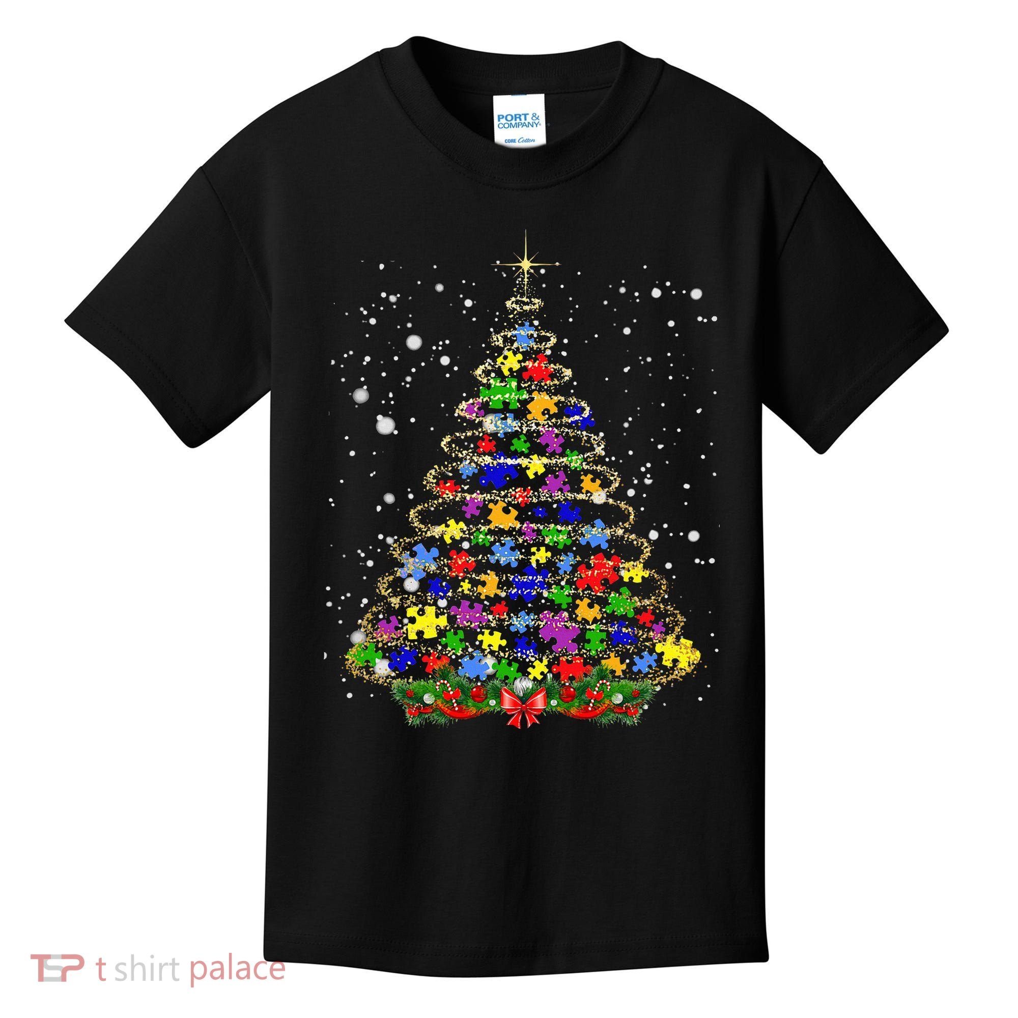 Autism Christmas Tree Lights Xmas Cute Xmas Autism Awareness Kids T-Shirt