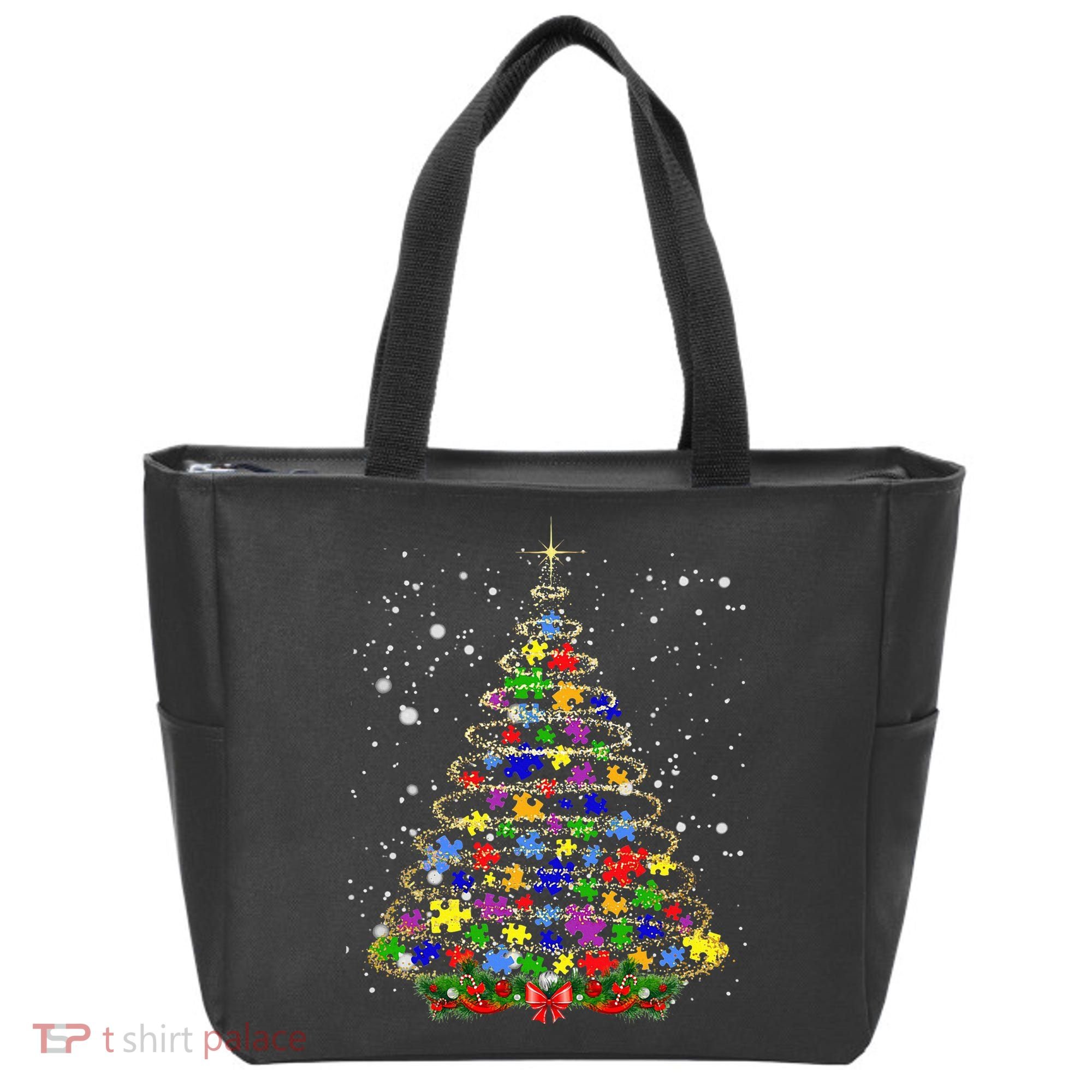 Autism Christmas Tree Lights Xmas Cute Xmas Autism Awareness Tote Bag